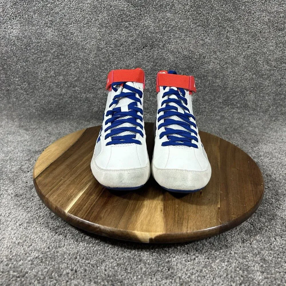 Adidas G25909 HVC 2 Boys Youth Size 5 White Royal Blue Red Wrestling Shoes Used